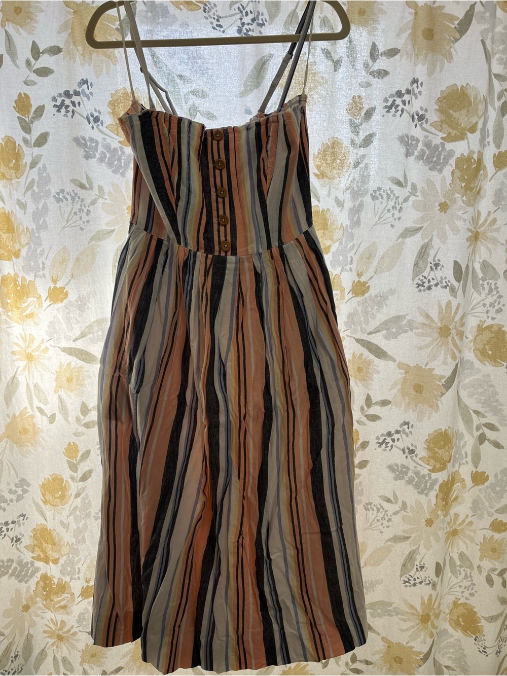 Free People Striped Spaghetti‑Strap Midi Dress in Rust, Black, Cream, Blue